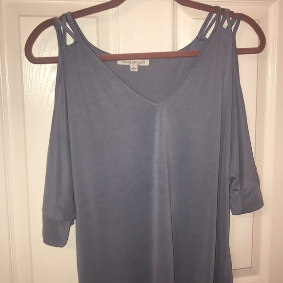 Green Envelope Tops - Blue Cold Shoulder Top!